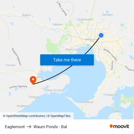 Eaglemont to Waurn Ponds - Bal map