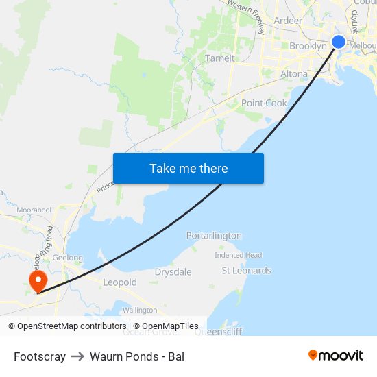 Footscray to Waurn Ponds - Bal map