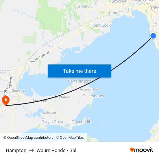 Hampton to Waurn Ponds - Bal map