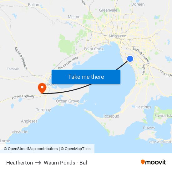 Heatherton to Waurn Ponds - Bal map