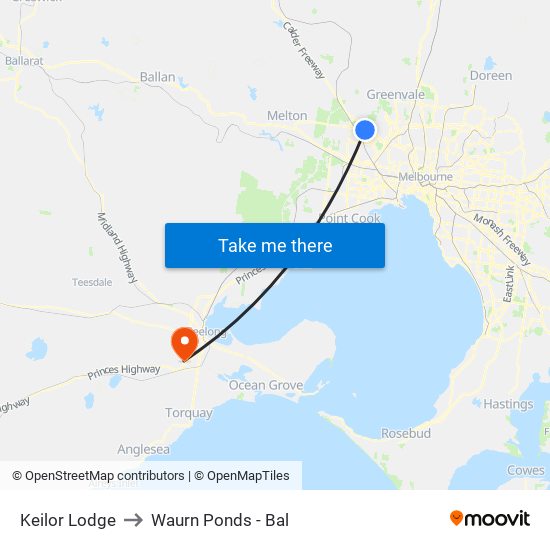 Keilor Lodge to Waurn Ponds - Bal map