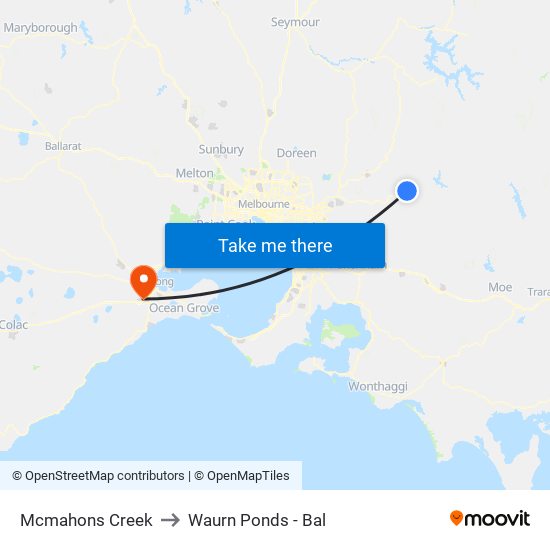 Mcmahons Creek to Waurn Ponds - Bal map