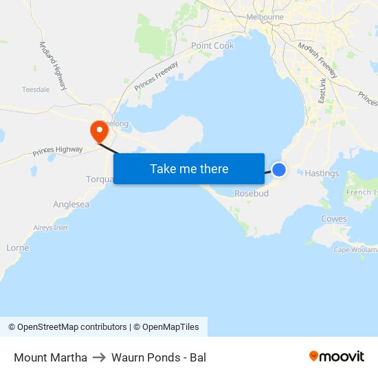 Mount Martha to Waurn Ponds - Bal map