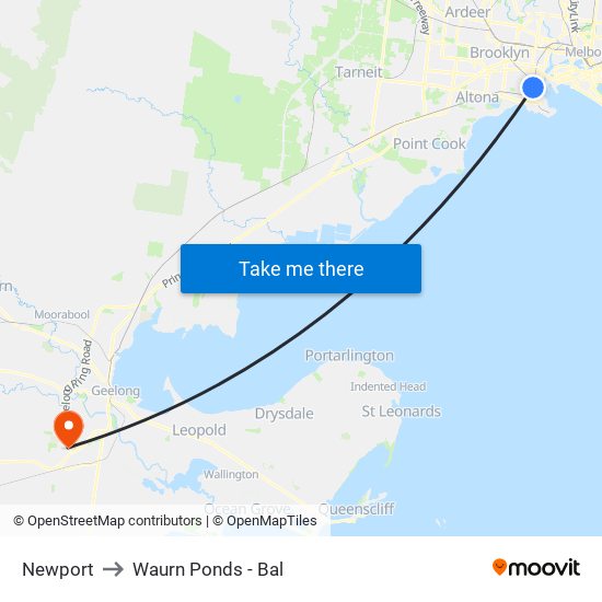 Newport to Waurn Ponds - Bal map