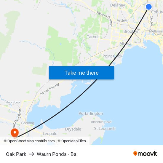 Oak Park to Waurn Ponds - Bal map