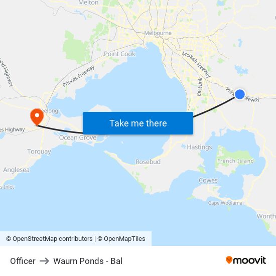 Officer to Waurn Ponds - Bal map