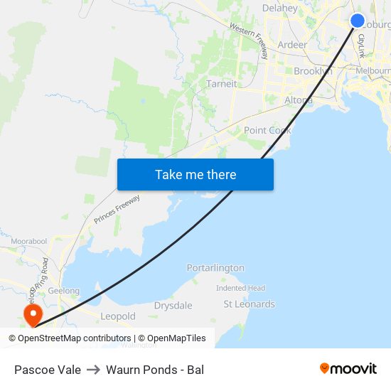 Pascoe Vale to Waurn Ponds - Bal map