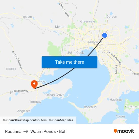 Rosanna to Waurn Ponds - Bal map