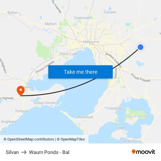 Silvan to Waurn Ponds - Bal map