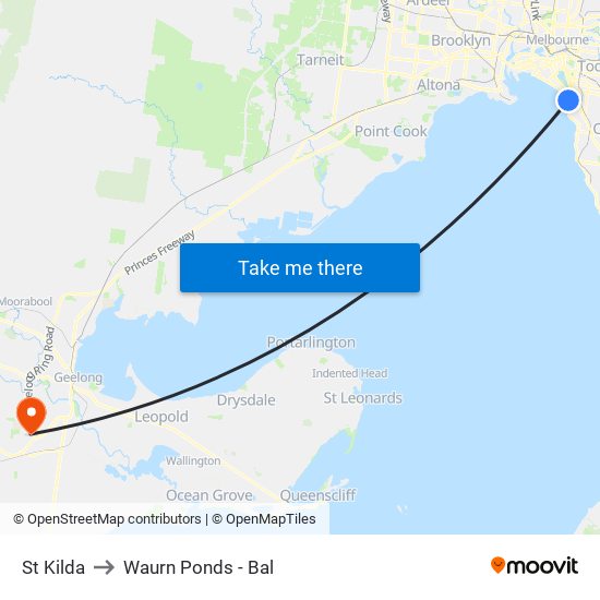 St Kilda to Waurn Ponds - Bal map