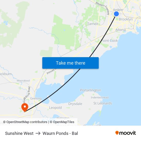 Sunshine West to Waurn Ponds - Bal map