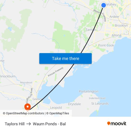 Taylors Hill to Waurn Ponds - Bal map