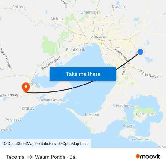 Tecoma to Waurn Ponds - Bal map