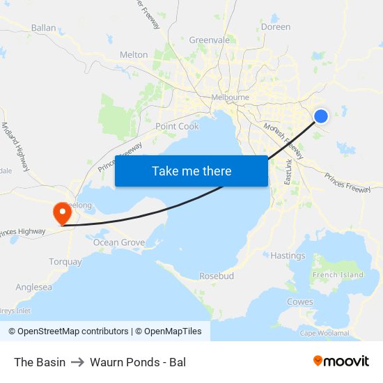 The Basin to Waurn Ponds - Bal map