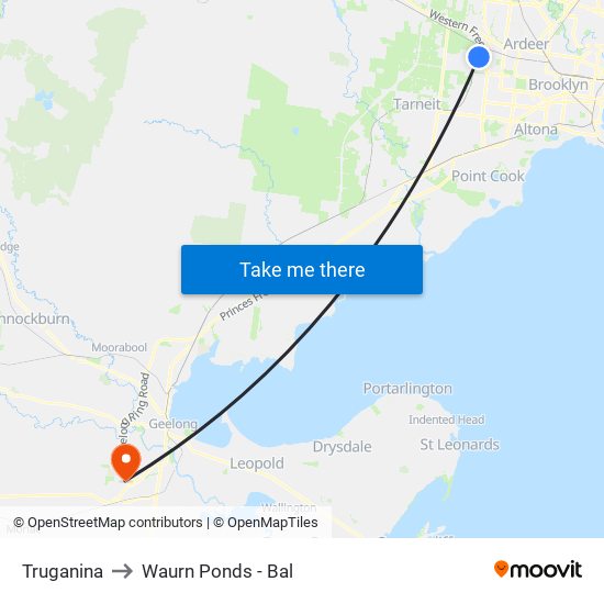 Truganina to Waurn Ponds - Bal map