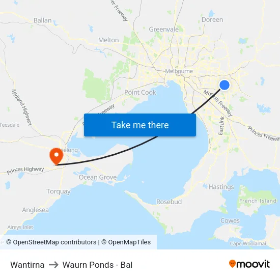 Wantirna to Waurn Ponds - Bal map