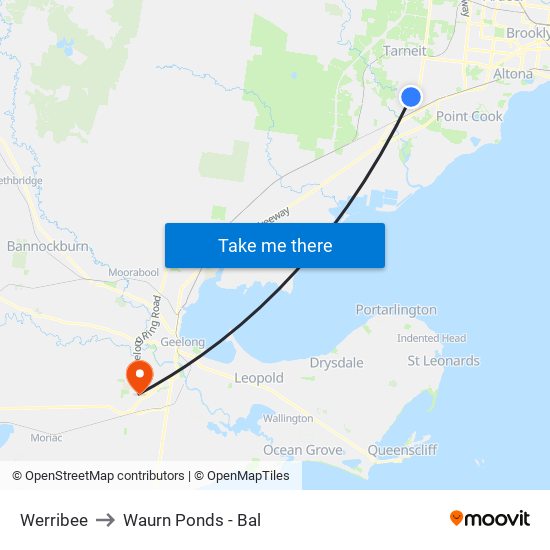 Werribee to Waurn Ponds - Bal map