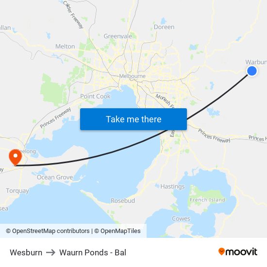 Wesburn to Waurn Ponds - Bal map