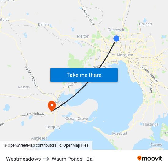 Westmeadows to Waurn Ponds - Bal map