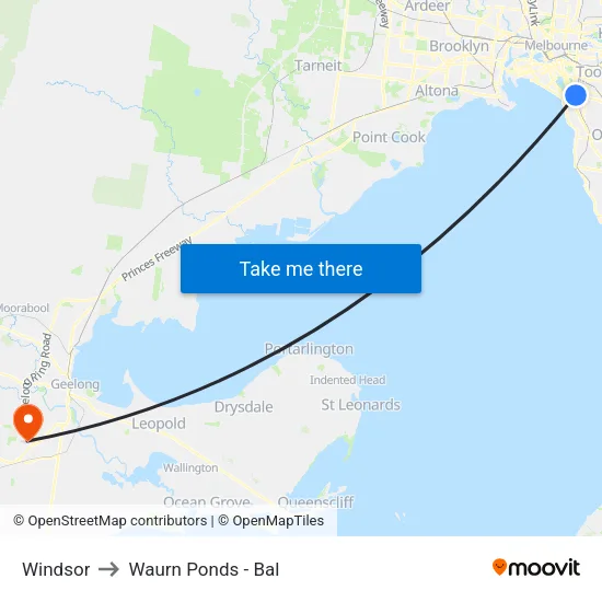 Windsor to Waurn Ponds - Bal map