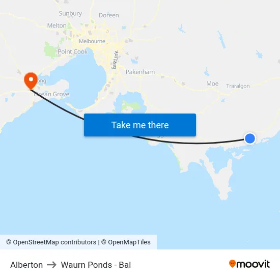 Alberton to Waurn Ponds - Bal map