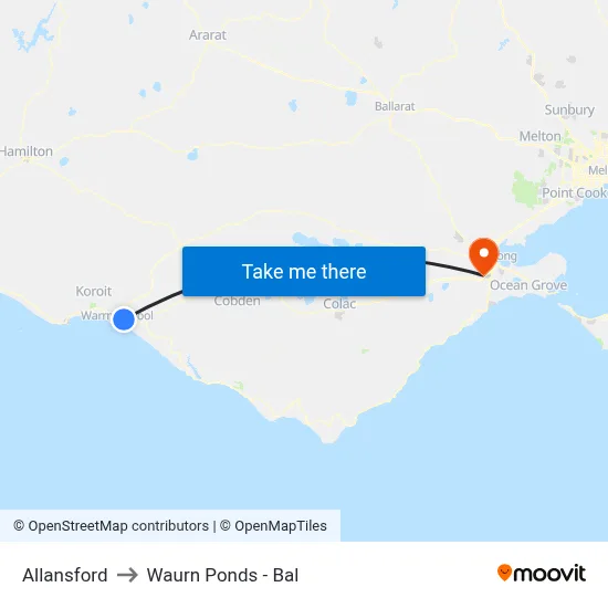Allansford to Waurn Ponds - Bal map