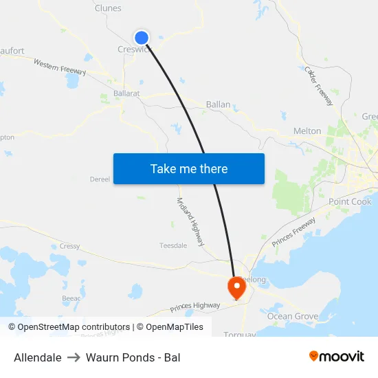 Allendale to Waurn Ponds - Bal map