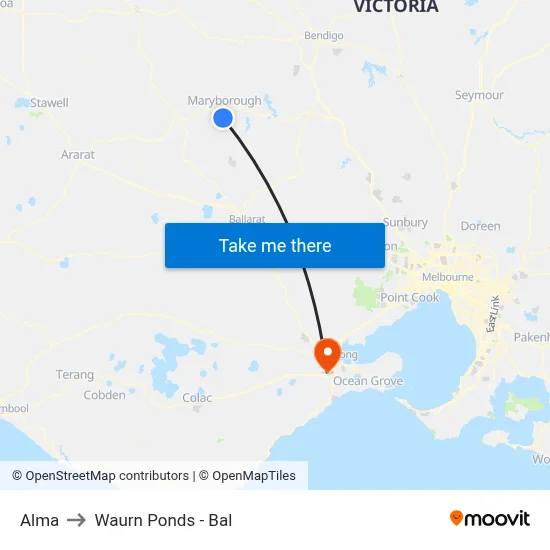 Alma to Waurn Ponds - Bal map