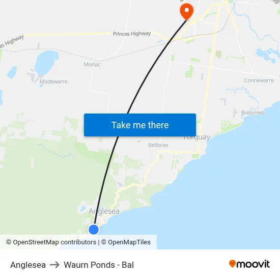 Anglesea to Waurn Ponds - Bal map