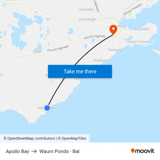 Apollo Bay to Waurn Ponds - Bal map