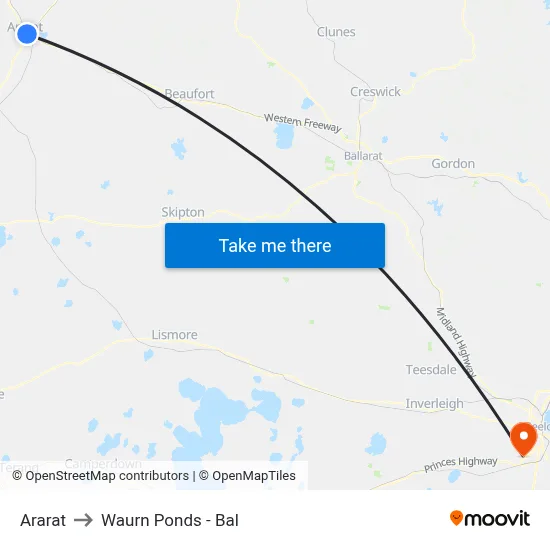 Ararat to Waurn Ponds - Bal map