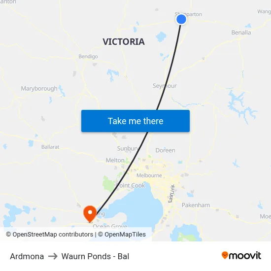 Ardmona to Waurn Ponds - Bal map