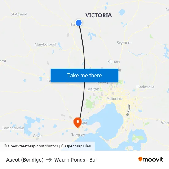 Ascot (Bendigo) to Waurn Ponds - Bal map