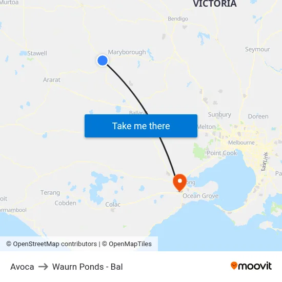 Avoca to Waurn Ponds - Bal map