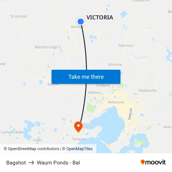 Bagshot to Waurn Ponds - Bal map