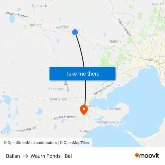 Ballan to Waurn Ponds - Bal map