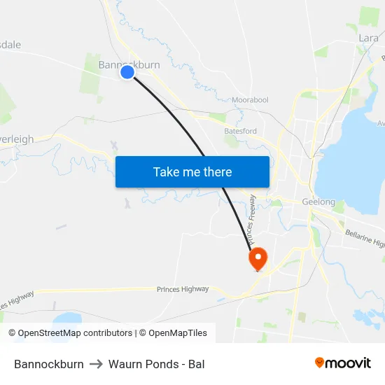 Bannockburn to Waurn Ponds - Bal map
