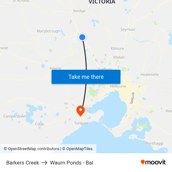 Barkers Creek to Waurn Ponds - Bal map