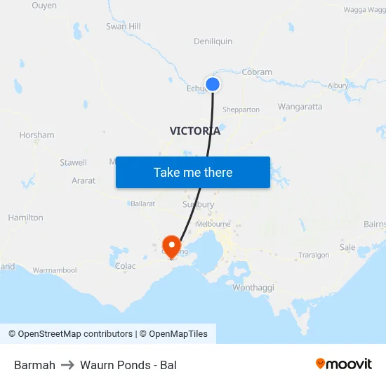 Barmah to Waurn Ponds - Bal map