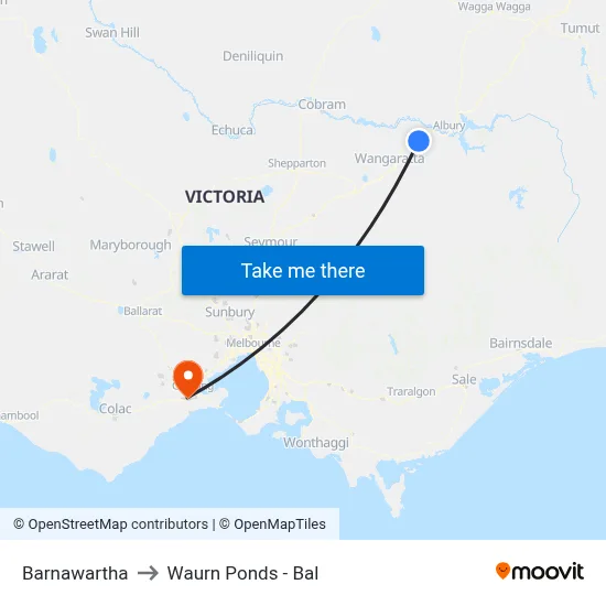 Barnawartha to Waurn Ponds - Bal map