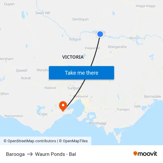 Barooga to Waurn Ponds - Bal map