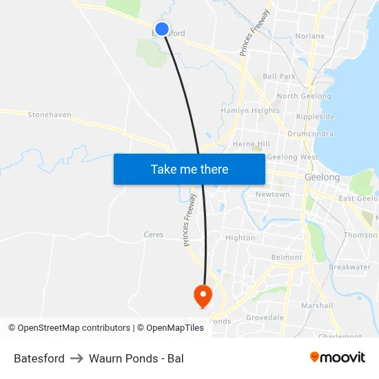 Batesford to Waurn Ponds - Bal map