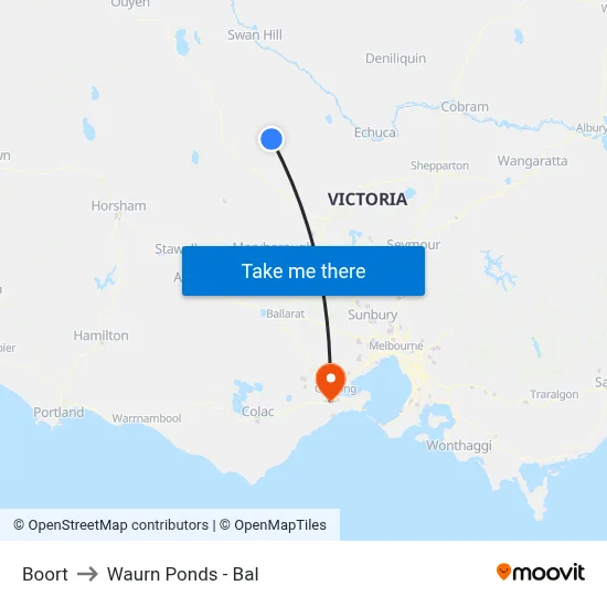 Boort to Waurn Ponds - Bal map