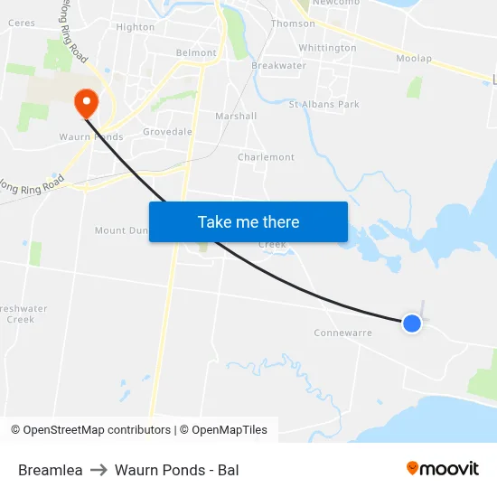 Breamlea to Waurn Ponds - Bal map
