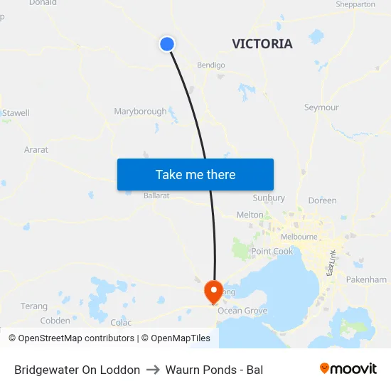 Bridgewater On Loddon to Waurn Ponds - Bal map
