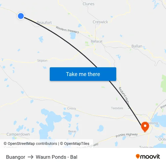 Buangor to Waurn Ponds - Bal map