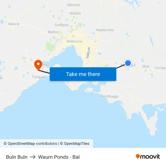 Buln Buln to Waurn Ponds - Bal map
