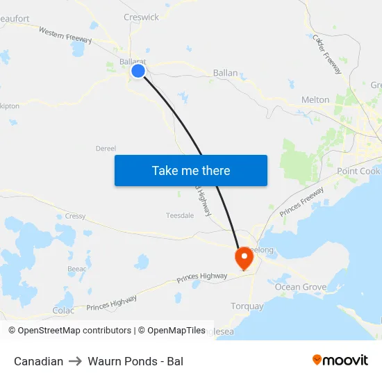 Canadian to Waurn Ponds - Bal map