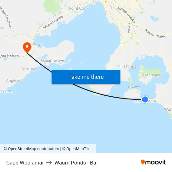 Cape Woolamai to Waurn Ponds - Bal map