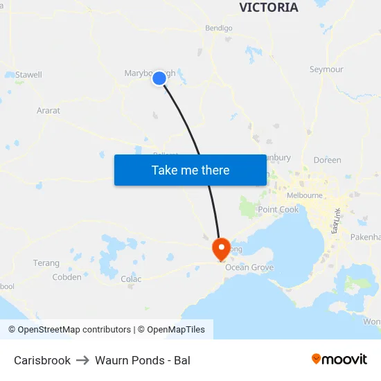 Carisbrook to Waurn Ponds - Bal map